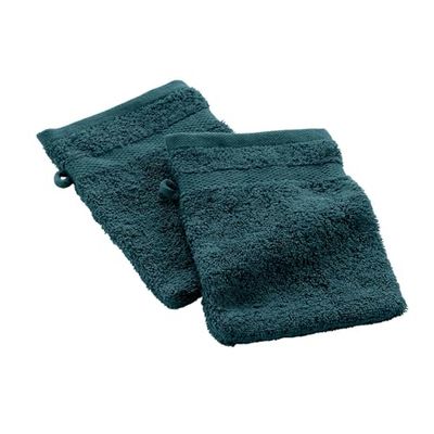 Douceur d'Intérieur, Elegance Blue 2 Wash Mitts (15 x 21 cm) 100% Cotton Plain