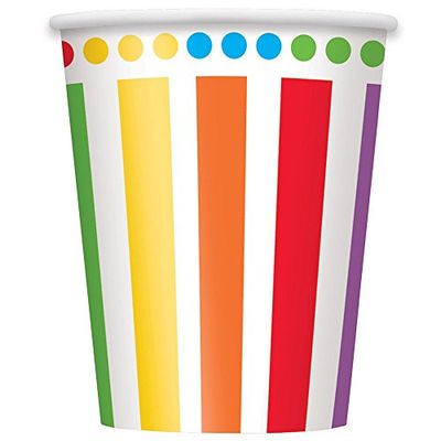 Rainbow Dots Disposable Paper Cups (9oz) Pack of 8 - Perfect for Celebrations and Parties