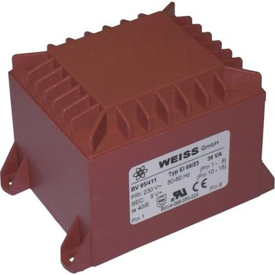 Weiss Elektrotechnik Transformador de impresión 85/412, 1 x 230 V, 1 x 12 V/CA, 36 VA 3 A.