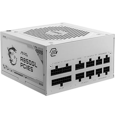 MSI MAG A850GL PCIE5 White Alimentation, 850W, 80 Plus Gold, Entièrement modulaire, ATX 3.0, Support GPU PCIe 5.0, Ventilateur FDB 120mm, Full-Bridge LLC, câbles Plats Blancs - Garantie 7 Ans