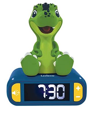 Lexibook, Dinosaure, Réveil Veilleuse, Personnage lumineux, Coix de 6 alarmes, 6 effets sonores, Écran rétro-éclairé, Horloge, Snooze, Bleu/Vert, RL800DINO