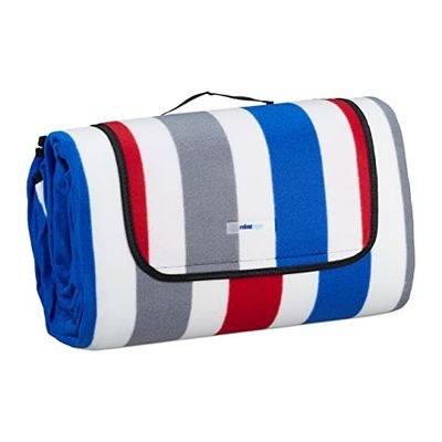 Relaxdays Coperta da Picnic XXL, 200x300 cm, Plaid Impermeabile da Spiaggia, Isolante, Telo con Manico, Multicolore, Poliestere