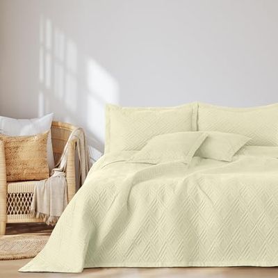AmeliaHome Sprei 240x260 cm bedsprei dubbelzijdig ultrasoon stiksel polyester Ophelia crème