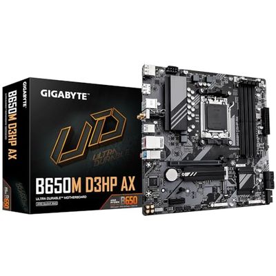 GIGABYTE B650M D3HP AX Carte mère - AMD Ryzen série 9000, VRM 5+2+2 Phases, jusqu'à 8000 MHz DDR5 (OC), 2xPCIe 4.0 M.2, WiFi 6E, LAN 2,5 GbE, USB 3.2 Gen 1