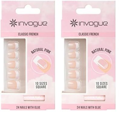 Invogue Invogue Acrylic Square Nails - French Pink (24 Pieces) (Pack of 2)