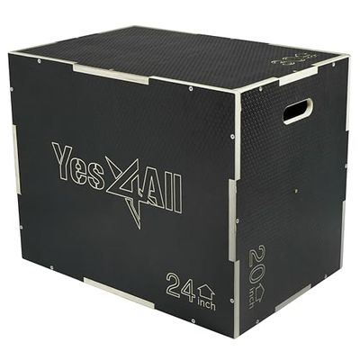 Yes4All Spzj, Plyo Box 3 in 1, Legno, 30 x 24 x 20 cm Unisex, A. Nero Antiscivolo