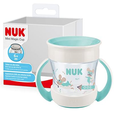 NUK Mini Magic Cup taza para sorber | Borde a prueba de derrames de 360° | +6 meses | Asas para facilitar la sujeción | Sin BPA | 160 ml | Ratón (turquesa)