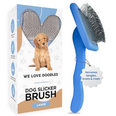 We Love Doodles - Slicker Brush voor Honden - Ideaal voor Middelgrote of Langharige Honden - Beste Slicker Borstel voor Doodles - Lange Pin Slicker Brush, blauw