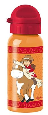 SIGIKID Roestvrijstalen drinkfles Gina Galop, lekvrij, BPA-vrij, robuust, licht, met draaisluiting demonteerbaar, goed te reinigen, voor kinderen van 3 tot 8 jaar, art.nr. 25289, paarden/oranje-rood,