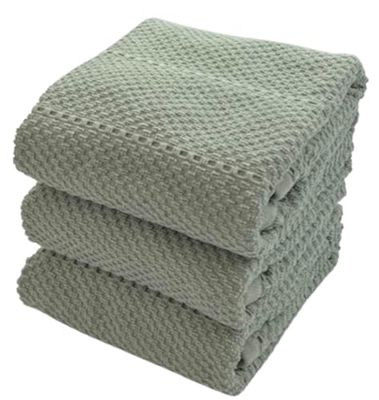Strofinacci da cucina verde salvia: panno 100% cotone morbido pulizia asciugatura assorbente spugna testurizzata, set di 3 multiuso per uso quotidiano