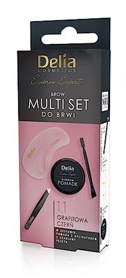 Delia Cosmetics - Multiset do brwi - Grafitowa Czerń - Pęseta do brwi - Pomada do brwi - Szablony – Doskonały kształt brwi - Makijaż bez rozmazywania przez cały dzień – Długotrwały głęboki kolor - Zestaw