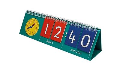 TimeTEX - Flip chart ora con orologio analogico | Facile da maneggiare e stabile per imparare la data e i giorni della settimana | Contenuto: lavagna a 6 alette con carte colorate