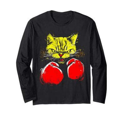 boxing Cat sport gloves cool cute funny Maglia a Manica