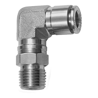 Raccord en L rotatif R 1/4 A pour tuyau extérieur Ø 8 mm Pression de travail max. 20 bar Acier inoxydable 1.4404
