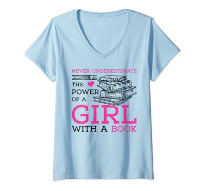 Womens Never Underestimate The Power Of A Girl With A Book Reading V-Neck T-Shirt