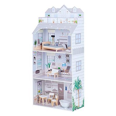 Olivia's Little World Giant Doll House avec mobilier et Accessoires, Maison de poupées en Bois, Jeu de poupées pour Enfants de 3 étages Set pour des poupées de 12 Pouces, 3 Ans + +