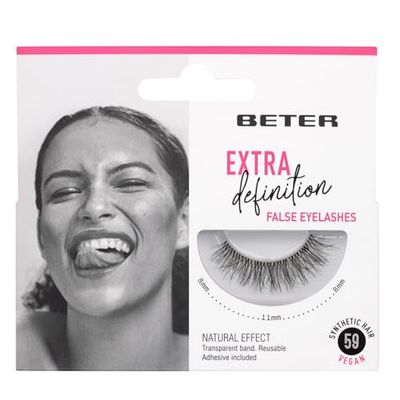 Beter – Artificial Eyelashes No. 59 Extra Definition, eyelash extensions, including glue, vegan and reusable, synthetic hair with a transparent band for a natural look, eye makeup.