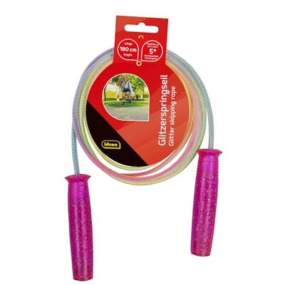 Idena 40198 - Corda primaverile con manici luccicanti per bambini, colori colorati, lunghezza 1,9 m, per sport ricreativi, giochi di movimento e vari trucchi