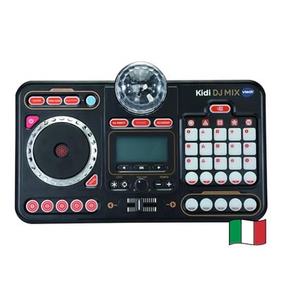 VTech Kidi DJ Mix, console DJ pour enfants, effets lumineux de concert, DJ Mix pour enfants avec microphone, connecter votre lecteur MP3, Jack ou Bluetooth, langue italienne, piles incluses, 6 ans