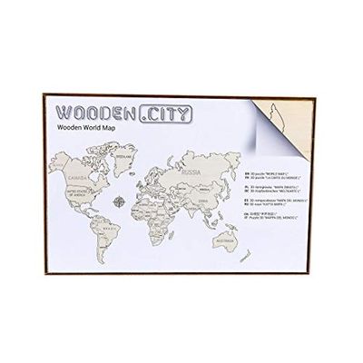 WOODEN.CITY- World Map XL Geografía Kits de Madera 3D, Color Blanco, 120 x 80 cm (Mobimods WM503)
