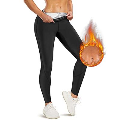 Rolewpy Sauna-Sweathose für Frauen, hohe Taille, Schlankheits-Leggings, Thermo-Workout, Kompression, Schwitzen, Yogahose, schwarz, XX-Large