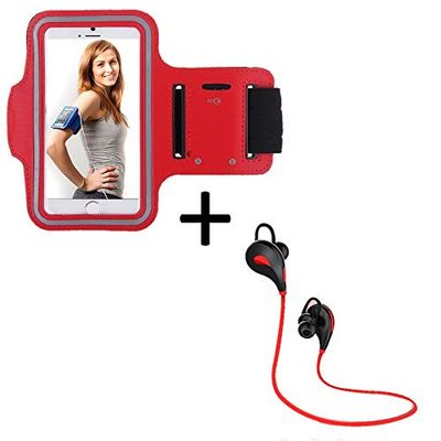 Sportset voor Xiaomi Mi 8 Pro Smartphone hoofdtelefoon Bluetooth Sport armband lopen T7 (rood)