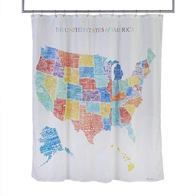SKL Home by Saturday Knight Ltd. Rideau de Douche Motif Carte des États-Unis Multicolore