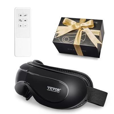 VEVOR Massaggiatore per Gli Occhi, Pieghevole a 180° Maschera per Massaggio degli Occhi Riscaldata, con 5 Modalità, Musica Bluetooth, con Calore e Telecomando, per Affaticamento degli Occhi, Nero