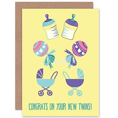 Wee Blue Coo CARD GREETING NEW BABY TWINS CONGRATULATIONS