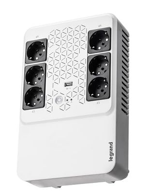 Legrand, ononderbroken stroomvoorziening (UPS-systeem), Keor multiplug met 800 VA/480 W - 6 uitgangen van 230 V (Schuko-stopcontacten) + USB-oplader, 310082