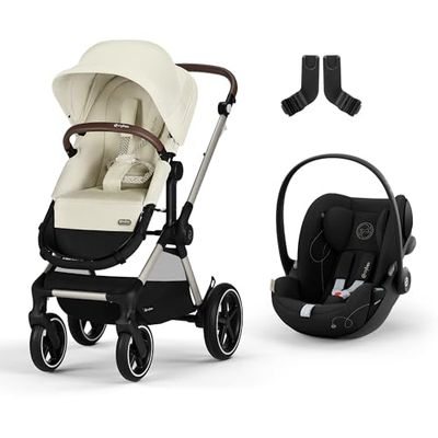 CYBEX Gold EOS Lux Poussette 2 en 1, de la naissance jusqu'à 22 kg (environ 4 ans), Seashell Beige, inclus EOS Adapter et CYBEX Cloud G i-Size, Moon Black