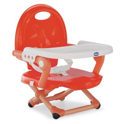 Chicco Pocket Snack Zitverhoging voor kinderen van 6 maanden tot 3 jaar (15 kg), draagbare kinderstoel, verstelbaar, met compacte sluiting en afneembare plaat, Poppy Red