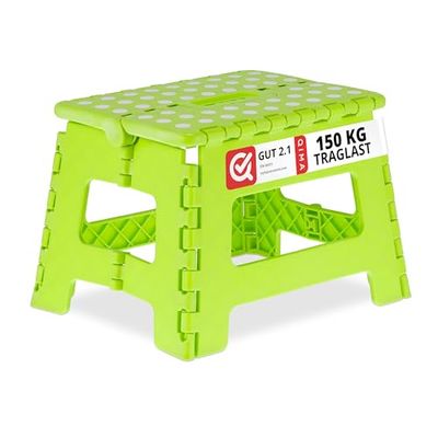 Relaxdays Tabouret Pliable, Plastique, 1 Marche, marchepied pour Enfant, Max. 120 kg, HLP: 22,5x32x25 cm, Vert/Blanc