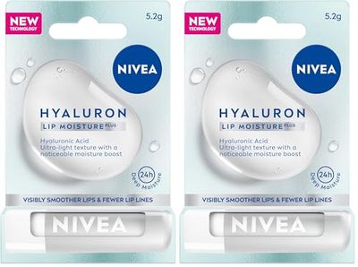NIVEA Hyaluron Moisture Plus Lip Balm (5.2g), Ultra-Light Lip Balm Stick with Hyaluronic Acid, Provides 24H Moisture and Visibly Smoother Lips (Pack of 2)