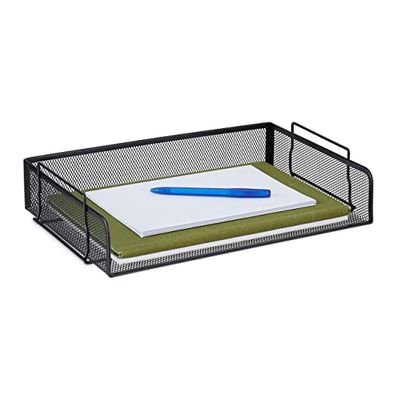 Relaxdays Document, Stackable Letter File, Horizontal A4 Tray, Mesh, H x W x D: 8.5 x 36 x 25 cm, Metal, Black, Steel