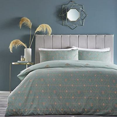 furn. Bee Deco Super King Duvet Cover Set, Cotton, Polyester, Eau De Nil