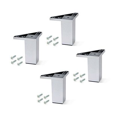 EMUCA - Pés para móveis de plástico cinzento metalizado, pernas para móveis, lote de 4 pés de altura 100 mm com parafusos de montagem