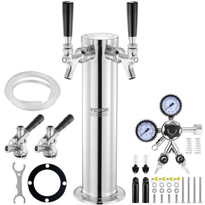 VEVOR Kit de Conversión de Cerveza de Doble Grifo, Dispensador de Torre de Cerveza de Barril de Acero Inoxidable con Regulador W21.8 de Doble Calibre y Acoplador de Barril, 175 x 115 x 435 mm