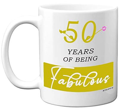 Stuff4 50 Years of Being Fabulous Mug, 11oz Ceramic Dishwasher Safe Premium Mugs, 50th Birthday Gifts, Funny for Women, Gift for Friend, Birthday