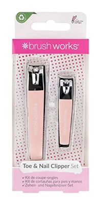 Brushworks Toe & Nail Clipper Set, Pink, 2 Count