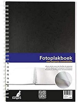 Fotoverzamelalbum Kangaro 33x23 cm met olifantenhuidpapier, 36 vellen wit 120 grs cover zwart
