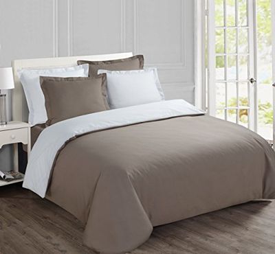 Beddengoedset Vision 100% katoen - 1 dekbedovertrek van 200 x 200 cm + 2 kussenslopen van 65 x 65 cm, taupe en wit
