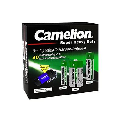 Camelion Super Heavy Duty verde - Confezione da 40 batterie Mignon AA, AAA e Baby C Micro