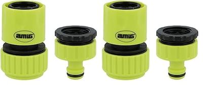 Amig - Kit de Conectores para Manguera | 2 Componentes | Empalme Rápido de 3/4" y Adaptador Reductor para Grifo de 3/4" | Accesorios Ideales para Jardinería | Plástico ABS | Verde Pistacho