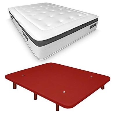 Duérmete Online Base imbottita 3D rinforzata anti rumore + materasso viscoelastico Nature Biogel | gambe in legno color wengé, rosso, 105 x 190 cm