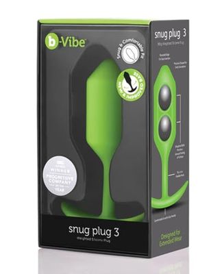 b-Vibe - The Snug Plug 3 - Lima - Enchufe anal de 180 gramos que cuenta con una base acampanada y bolas pesadas