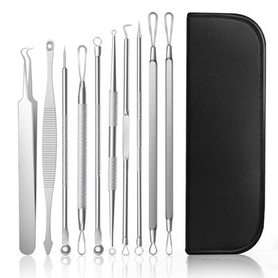 AiQlnu 10pcs Blackhead Remover Kit,Different Pimple Pimple Squeezer,Stainless Steel Pimple Squeezing Tool for Facial Blemishes, Suitable for Women and Men