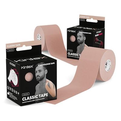 Kintex | Nastro Kinesiologico Classico | 5cm x 5m | Delicato sulla Pelle, Impermeabile e Traspirante | Tape Elastico Professionale per Sport e Fisioterapia | 2 Rotoli (Beige)