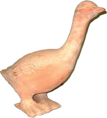 ANATRA IN TERRACOTTA, FATTA A MANO; LUNGHEZZA CM. 42, LARGHEZZA CM. 22, ALTEZZA CM. 45.
