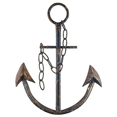 Everydecor Metal Anchor for Wall Decor - Antique Nautical Decoration for Living Room, Restroom, Bathroom, Bedroom, Kitchen - Boat, Ship Anchor with Chain for Home Interior